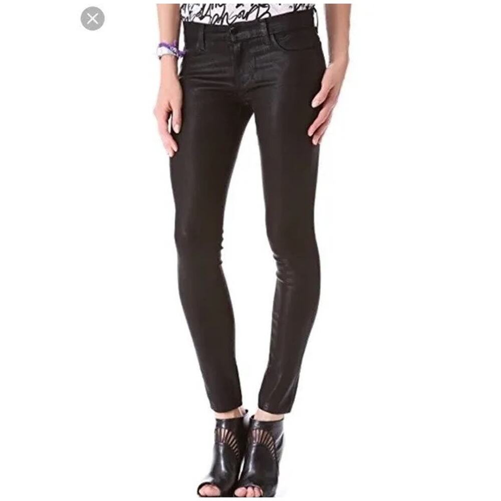 J Brand Black Coated Super Skinny Lacquered Jeans Size 27 Mid Rise Stretch